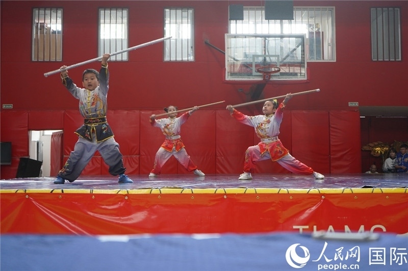 圖為開幕式現(xiàn)場兒童武術(shù)表演。人民網(wǎng)記者 許放攝
