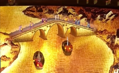 △9月23日，杭州第19屆亞洲運動會開幕式現(xiàn)場的拱宸橋形象。