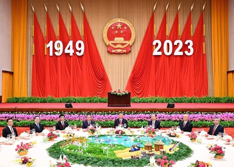 △2023年9月28日，慶祝中華人民共和國成立74周年招待會(huì)在北京人民大會(huì)堂舉行。