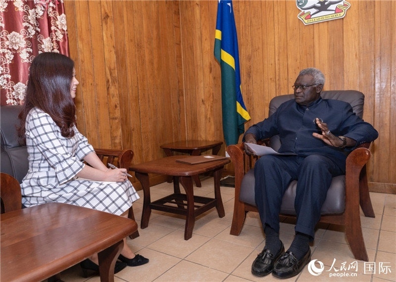 2023年9月14日，所羅門群島總理梅納西·索加瓦雷在首都霍尼亞拉接受人民網(wǎng)記者專訪。人民網(wǎng) 賀吉攝