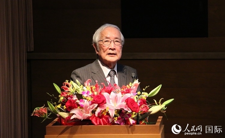 日中科學(xué)技術(shù)交流協(xié)會會長山脅道夫致辭。人民網(wǎng) 許可攝