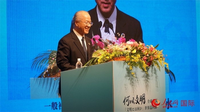 日本日中協(xié)會理事長瀨野清水致辭。人民網(wǎng) 蔣曉辰攝