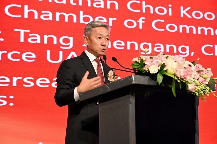 中國駐阿聯(lián)酋大使張益明致辭。阿聯(lián)酋中華工商總會供圖