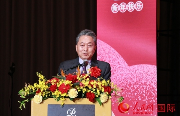 日本前首相鳩山由紀(jì)夫致辭。人民網(wǎng) 許可攝