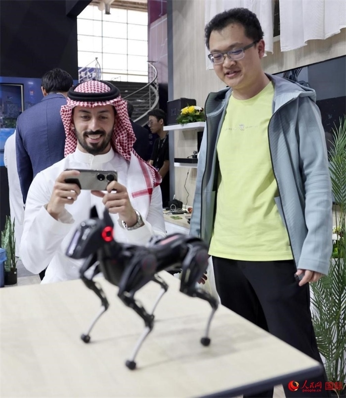 一名觀眾在體驗操作機器狗。人民網(wǎng)記者 管克江攝