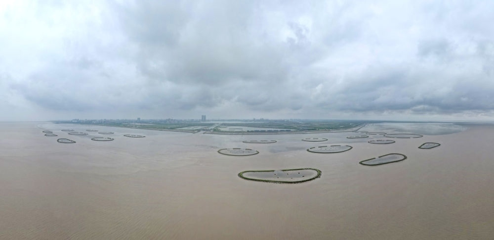 2024年5月31日，上海臨港新片區(qū)南匯嘴水域?yàn)┩可系哪迪牻福o人機(jī)照片）。新華社記者 方喆 攝