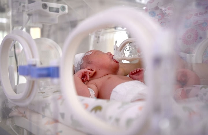 2024年6月1日，在西安國際醫(yī)學(xué)中心醫(yī)院新生兒科病房，護(hù)士為新生兒喂奶。 新華社記者 劉瀟 攝