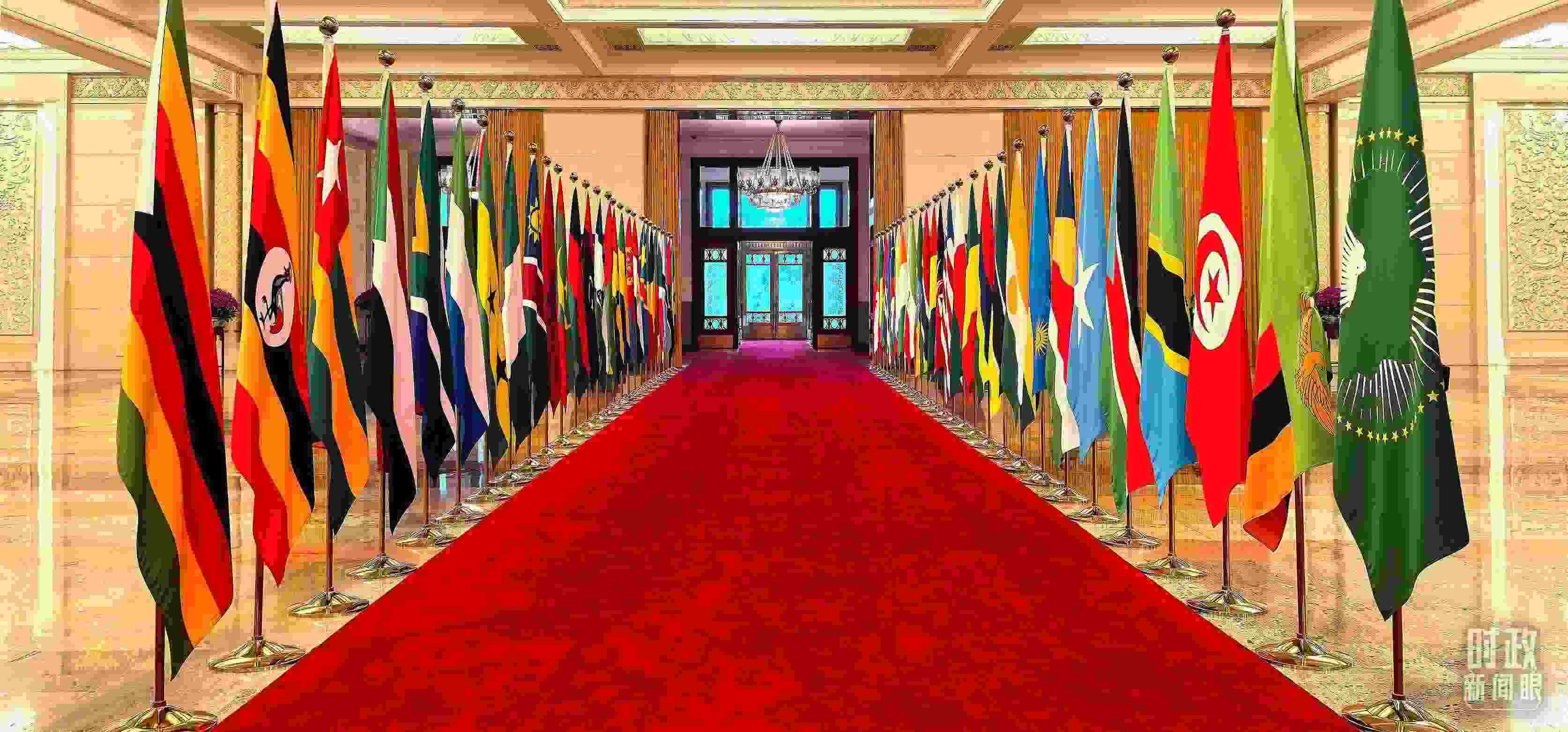 人民大會(huì)堂擺放的旗陣。（總臺(tái)央視記者馬超拍攝）