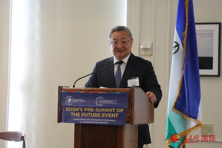 中國常駐聯(lián)合國代表傅聰大使發(fā)表演講。人民網(wǎng)記者 李志偉攝