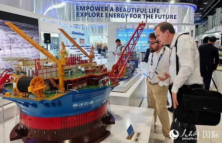 觀眾在中企展臺參觀。人民網記者管克江攝