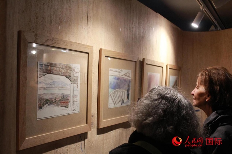 法國觀眾在欣賞展品。人民網(wǎng)記者 尚凱元攝