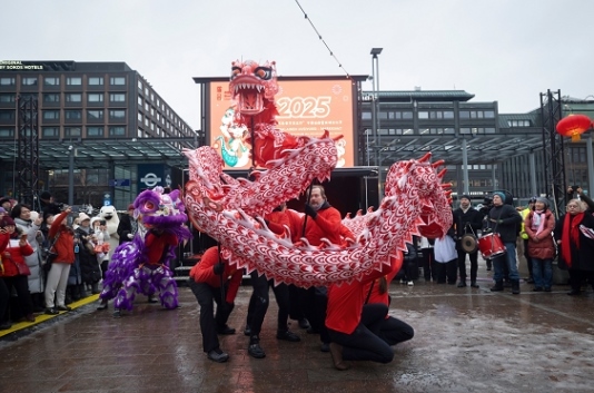 舞龍、舞獅表演。中國駐芬蘭大使館供圖