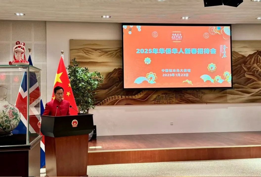 中國駐冰島大使何儒龍致辭。中國駐冰島大使館供圖